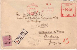 ROUMANIE - 1948 - LETTRE RECOMMANDEE PAR AVION De BUCAREST Pour STRASBOURG - EMA + TIMBRES FISCAUX - RARE - Machines à Affranchir (EMA)