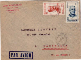 MADAGASCAR - 1951 - Yvert N° 308 + 314 Sur LETTRE Par AVION De TANANARIVE Pour MARSEILLE - Storia Postale