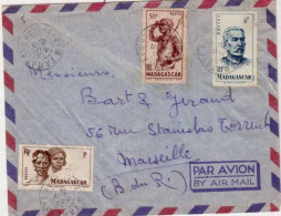 MADAGASCAR - 1951 - Yvert N° 303 + 306 + 314 Sur LETTRE Par AVION De TAMATAVE Pour MARSEILLE - Storia Postale