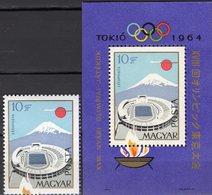 Fudjyama Tokyo Olympiade 1964 Magyar Block 43 ** 14€ Stadion Sonne Flugzeug Hoja S/s Bloc Olympics Sheet Bf Hungary - Volcanes