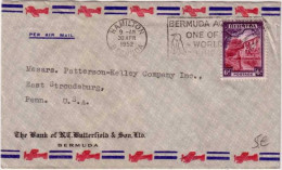 BERMUDA - 1952 - LETTRE PAR AVION De HAMILTON Pour Les USA (PENN.) - OBLITERATION MECANIQUE Avec PINGOUIN (AQUARIUM) - Bermudes