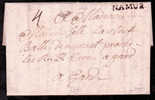 Belgique Précurseur. Lettre De 1735 Avec Marque "NAMUR" +"4" - 1714-1794 (Austrian Netherlands)