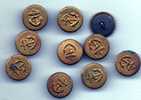 DIX BOUTONS METALLIQUES - ANCRE MARINE - PEUT ETRE DE L´ARMEE FRANCAISE EN INDOCHINE - DIAMETRE 12 Mm - Buttons