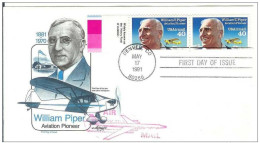 USA United States 1991 FDC Airplane Airship William Piper Plane Aircraft Aviation - 1991-2000