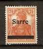 Germany (Saargebiet) 1920  7.1/2pf  (*) Mi.5b - Unused Stamps