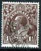 Australia 1918 King George V 1.5d Black-Brown - Single Crown Wmk Used - Actual Stamp - Centred - SG58 - Gebruikt