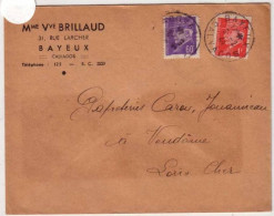CALVADOS - Yvert N° 509+514 Sur LETTRE De BAYEUX Pour VENDÔME - 1941-42 Pétain