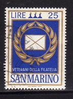 REPUBBLICA DI SAN MARINO 1972 VETERANI DELLA FILATELIA VETERANS OF PHILATELY LIRE 25  USATO USED OBLITERE' - Used Stamps