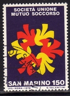 REPUBBLICA DI SAN MARINO 1976 SOCIETÀ UNIONE MUTUO SOCCORSO LIRE 150 USATO USED OBLITERE' - Used Stamps