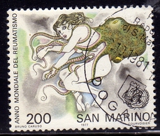 REPUBBLICA DI SAN MARINO 1977 ANNO INTERNAZIONALE DEL REUMATISMO RHEUMATISM YEAR LIRE 200 USATO USED OBLITERE' - Gebruikt