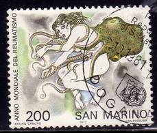 REPUBBLICA DI SAN MARINO 1977 ANNO INTERNAZIONALE DEL REUMATISMO RHEUMATISM YEAR LIRE 200 USATO USED OBLITERE' - Used Stamps