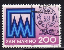 REPUBBLICA DI SAN MARINO 1982 CENTENARIO DEI PRIMI INTERI POSTALI LIRE 200 USATO USED OBLITERE' - Used Stamps