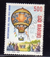 SAN MARINO 1983 PRIMO VOLO UMANO MONGOLFIERA Premier Humain Vol Ballon FIRST HUMAN BALLOON FLIGHT LIRE 500 USATO USED - Gebraucht