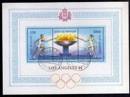 REPUBBLICA DI SAN MARINO 1984 OLIMPIADE LOS ANGELES GIOCHI OLIMPICI OLYMPIC GAMES BLOCCO FOGLIETTO BLOCK SHEET USED OBLI - Used Stamps