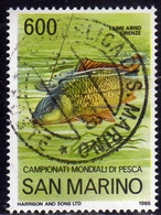 REPUBBLICA DI SAN MARINO 1985 PESCA SPORTIVA IN ACQUE DOLCI SPORT FISHING LIRE 600 USATO USED OBLITERE' - Gebraucht