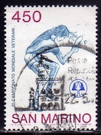 REPUBBLICA DI SAN MARINO 1986 CAMPIONATO MONDIALE DI TENNIS DA TAVOLO PING PONG LIRE 450 USATO USED OBLITERE' - Used Stamps