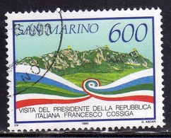 REPUBBLICA DI SAN MARINO 1990 VISITA DEL PRESIDENTE DELLA REPUBBLICA ITALIANA FRANCESCO COSSIGA LIRE 600 USATO USED OBL - Gebruikt