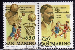 REPUBBLICA DI SAN MARINO 1991 CENTENARIO DELLA PALLACANESTRO BASKET CENTENARY SERIE COMPLETA COMPLETE SET USATA USED OBL - Oblitérés