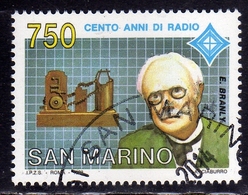 REPUBBLICA DI SAN MARINO 1993 INVENZIONE DELLA RADIO INVENTION EDUARD BRANLY LIRE 750 USATO USED OBLITERE' - Gebruikt