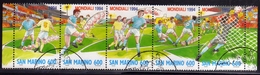 REPUBBLICA DI SAN MARINO 1994 CAMPIONATI MONDIALI DI CALCIO CHAMPIONSHIP SOCCER USA 94 STRISCIA STRIP USATA USED OBLITER - Used Stamps