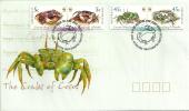 COCOS (KEELING) ISLANDS FDC MARINE LIFE CRABS WWF SET OF 4 SE-TENANT STAMPS DATED 20-06-2000 CTO SG? READ DESCRIPTION !! - Cocos (Keeling) Islands