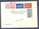 Japan Airmail Par Avion Purple Line Cancel Cover 1964 To Denmark Olympic Games Birds Vögel Gymnastics - Briefe U. Dokumente