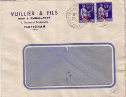 PAIX SURCHARGE - 1941 - Yvert N°482x2 Sur LETTRE COMMERCIALE (BOIS Et EMBALLAGES) De PERPIGNAN - 1932-39 Frieden