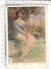 PO3314A# Illustratore Monestier - DONNA Con FOGLIETTO ROSA  VG 1922 - Monestier, C.