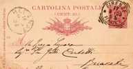 1893 CARTOLINA SU INTERO POSTALE CON ANNULLO FIRENZE FERROVIA - Stamped Stationery