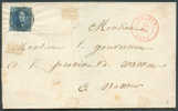 N°4 - Médaillon 20 Centimes Bleu, Touché En Haut, Obl. P.30 S/L. De COUVIN Le 24 Avril 1851 Vers Namur - 6350 - 1849-1850 Medallones (3/5)