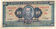 BOLIVIA 10 BOLIVIANOS BLUE MAN HEAD FRONT EMBLEM BACK DATED 20-07-1928 P130 READ DESCRIPTION - Bolivien