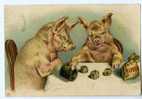 015468  CPA   Les 2 Cochons Jouent Aux Dés   Carte  Relief Et Litho - Pigs
