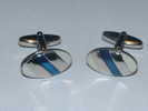 BOUTONS DE MANCHETTES - N°6 - Ovale Bleu Et Blanc - (dans Sa Boite D´origine) * - Cuff Links & Studs