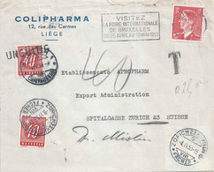 Taxierter Motiv Brief  "Colipharma, Liège" - Zürich        1953 - Storia Postale