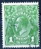 Australia 1926 King George V Small Multiple Watermark 1d Sage-Green P14 Used- Actual Stamp - Centred Right - SG86 - Used Stamps