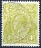 Australia 1926 King George V Small Multiple Wmk 4d Yellow-Olive P14 Used Actual Stamp -- SG91 - Gebraucht