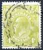 Australia 1926 King George V Small Multiple Wmk 4d Yellow-Olive P14 Used Actual Stamp ---- SG91 - Usados