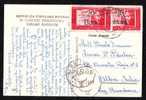 ROMANIA  1952 OVERPRINT 2  Stamp On PC  ERROR!!,SURCHAGE DEPLASE,CARAGIALE 20 BANI/11LEI. - Lettres & Documents