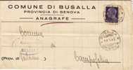 BUSALLA  / CAMPOFELICE  - Piego   - Ovale " POSTE Comune Di Busalla "  18.09.1945 - Imperiale Seza Fasci Lire 1 Isolato - Storia Postale