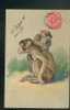 Belle Carte Gaufrée  Illustrée ( Relief ) Singe - Monkeys