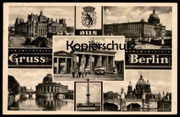 ALTE POSTKARTE GRUSS AUS BERLIN 1936 WAPPEN BRANDENBURGER TOR REICHSTAG SCHLOSS DOM FUNKTURM Ansichtskarte Cpa Postcard - Porta Di Brandeburgo