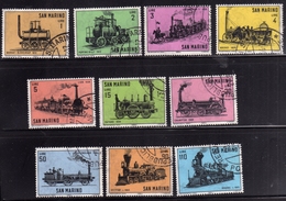 REPUBBLICA DI SAN MARINO 1964 STORIA LOCOMOTIVA LOCOMOTIVE LOCOMOTIVES SERIE COMPLETA COMPLETE SET USATA USED OBLITERE' - Used Stamps