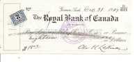 Chéque Canada  Royal Bank 1927 Avec Timbre Quittance (792) - Briefe U. Dokumente