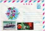 Russie: Entier Illustration Fleurs Avec Timbres Sous Marin Atomique "Lénine-Komsomol" Et "Soyouz 33" - Duikboten