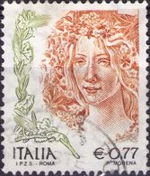 VARIETA 2002 - DONNE NELL'ARTE - DONNA 0,77 - EURO E CIFRA DI COLORE PARZIALMENTE ROSSO/BRUNO + I DI ITALIA DIFETTOSA - Plaatfouten En Curiosa