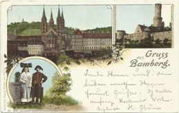 AK Bamberg Dom Altenburg Tracht Farblitho 1899 Bahnpost #16 - Bamberg