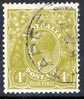 Australia 1926 King George V 4d Yellow-olive - Small Multiple Wmk P 13.5 Used - Actual Stamp - Taree - SG102 - Usati