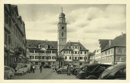 AK Bad Mergentheim Marktplatz Kirche VW Käfer + Bulli + Firmen 1956 #04 - Bad Mergentheim