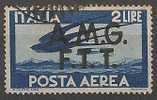 TRIESTE A   2 LIRE POSTA AEREA SOVRASTAMPA SU DUE RIGHE USATO - Luchtpost