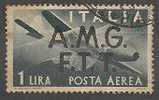 TRIESTE A   1 LIRA POSTA AEREA SOVRASTAMPA SU DUE RIGHE USATO - Airmail